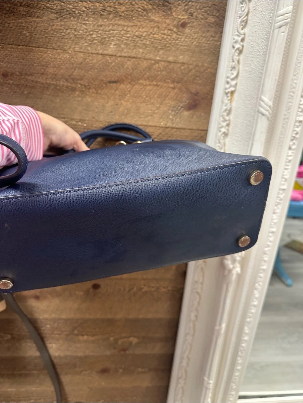 Michael Kors Navy Dome Satchel with Gold Hardware